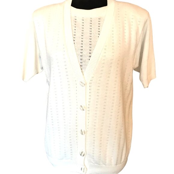 Alfred Dunner Pullover Sweater Vest: Vintage 80s Short Sleeved Cream Top, Size S - Picture 2 of 9